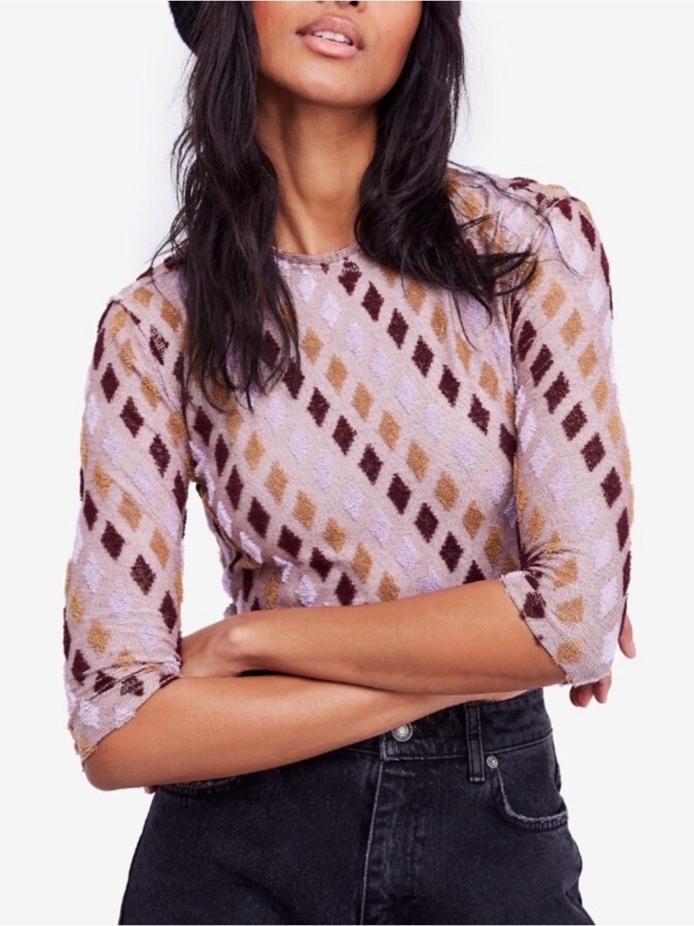 Free People Magic Carpet Chenille Cropped Top M Boho Geometric